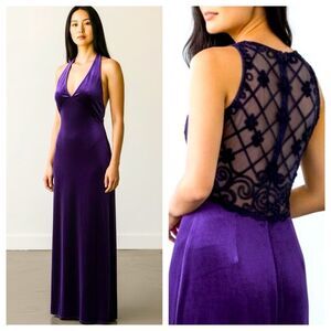 NWT Vintage Jessica McClintock GUNNE SAX Purple Velvet Evening Gown - Size 7/8